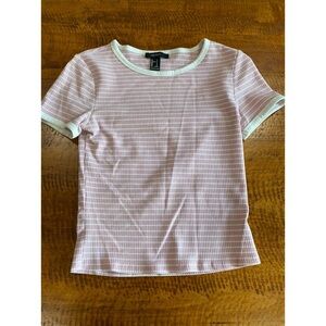 Forever 21 - Pink & White Ribbed Crop Top - S